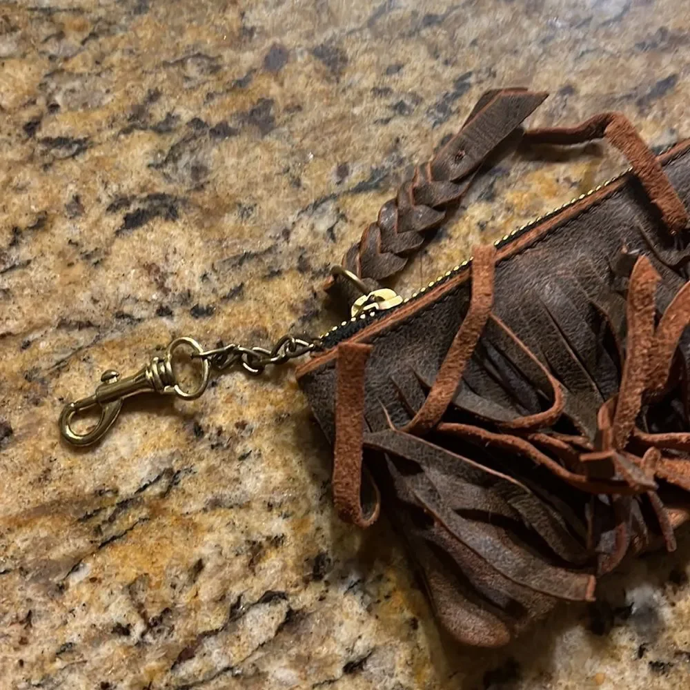 NEW Brown Fringe Key Chain Wallet - Real Leather Coin Wallet with Keychain